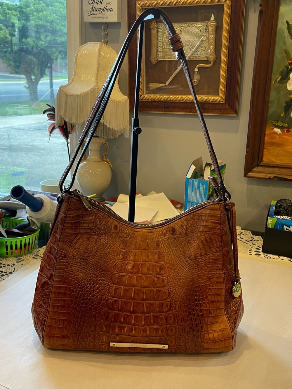 Brahmin Melbourne Pecan Croc-Embossed Leather Shoulder Bag
